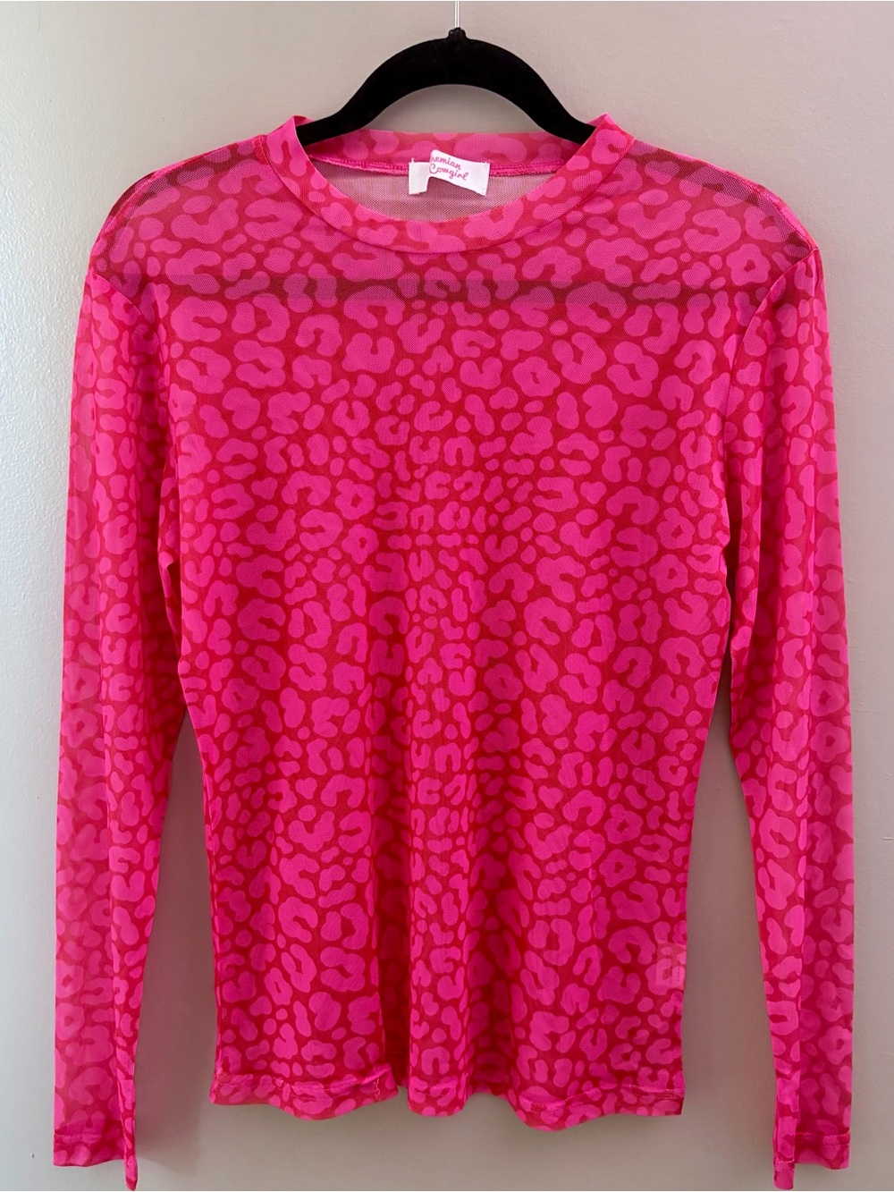 Bohemian Cowgirl Hot Pink Leopard Mesh Long Sleeve Top Medium Sheer Layering